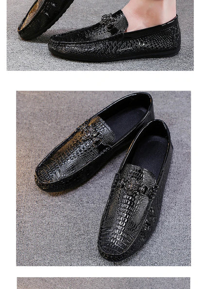 Sapatos Masculinos de Couro com Contas Estilo Britânico Outono Pretos Casuais para Homens Coreanos Preguiçosos Slip-on Sola Macia Mocassins de Condução Modernos