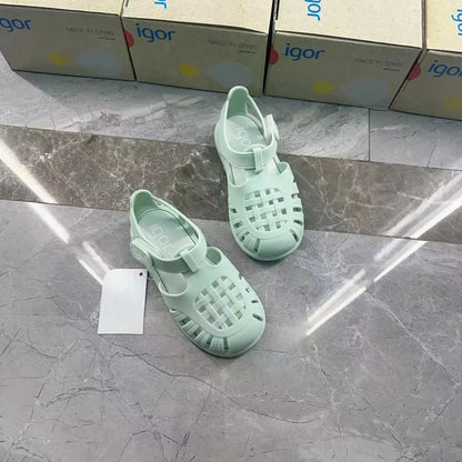 Boys Girls' Solid Color Casual Baotou Roman Sandals Baby Kids Jelly Beach Shoes Children's Soft Sole Non-slip Sandals SO125