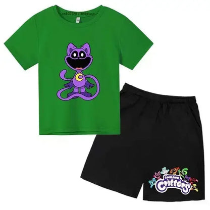 Smiling Critters Cartoon Print Kids Summer Cute 2pcs Soft T-shirts+Pants Suits 2-13Years Boys Girls Casual Sets Children Clothes