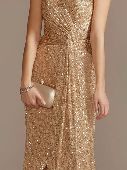 Luxury Floor Length V-Neck Evening Dresses Elegant Slit Party Women 2025 Wedding Sequins Formal Cocktail Prom Gowns