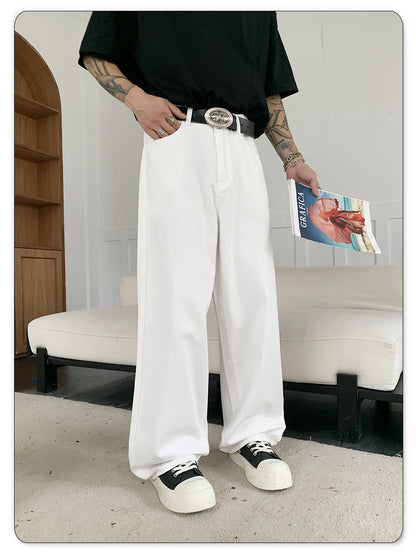 Straight Jeans Men White Loose Unisex Denim Trousers Trend Neutral Jeans Men Baggy Casual Solid Man Women Pants Hip Hop Jeans