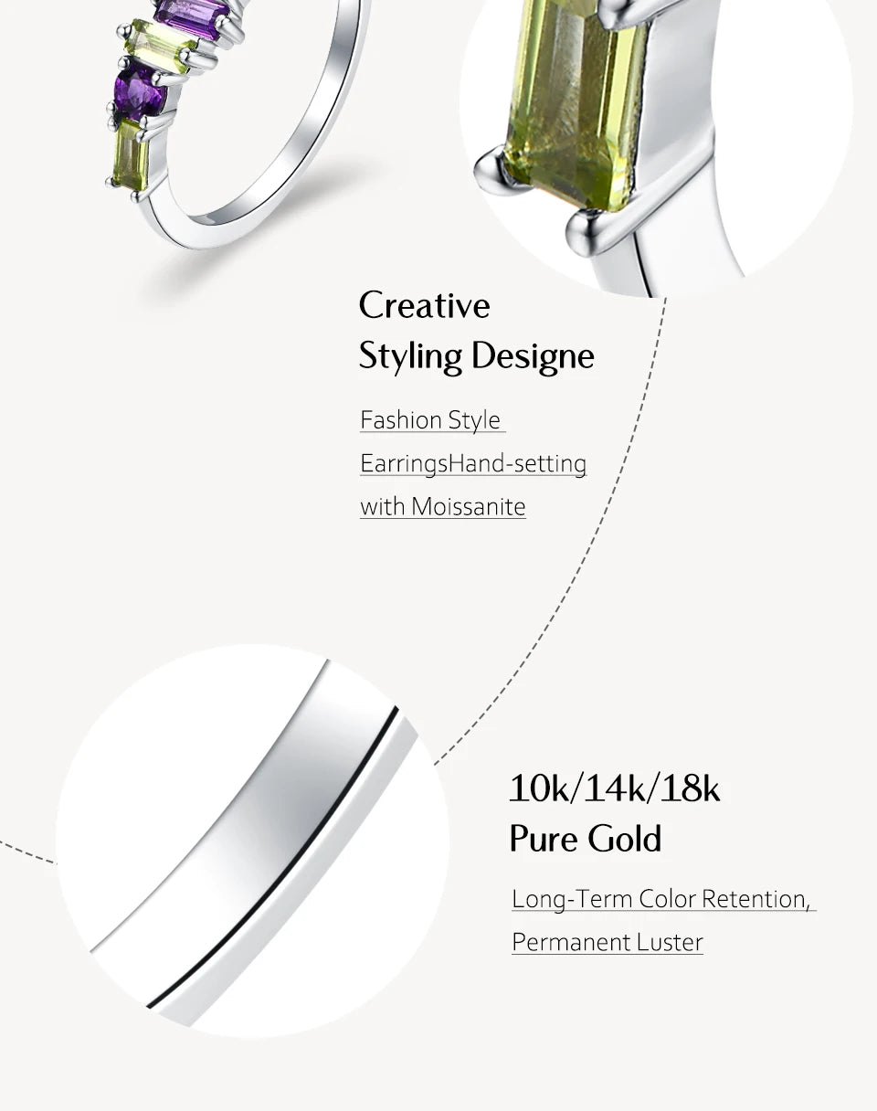 Minimalist Natural Amethyst Peridot Ring 925 Sterling Silver for Women Men Fine Wedding Party Wear Jewelry Gifts
