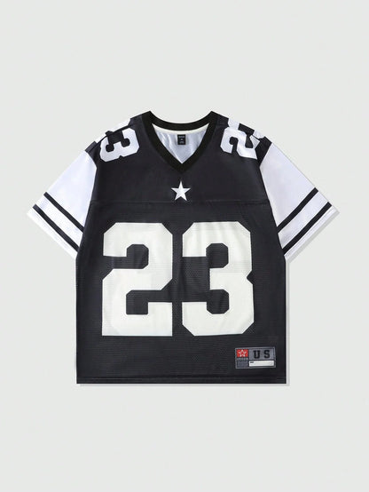 Women's Summer Y2K Fashion Casual Shirt Street Retro Hip Hop 23 Shirt V-Neck Loose Breathable Quick Drying T-Shirt