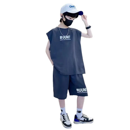 Big Child Cotton Summer Suit for Teens Boy Wing Print Cotton Tshirt + Shorts 2PCS Clothing Set Kids Adult Fashion Street Outfit