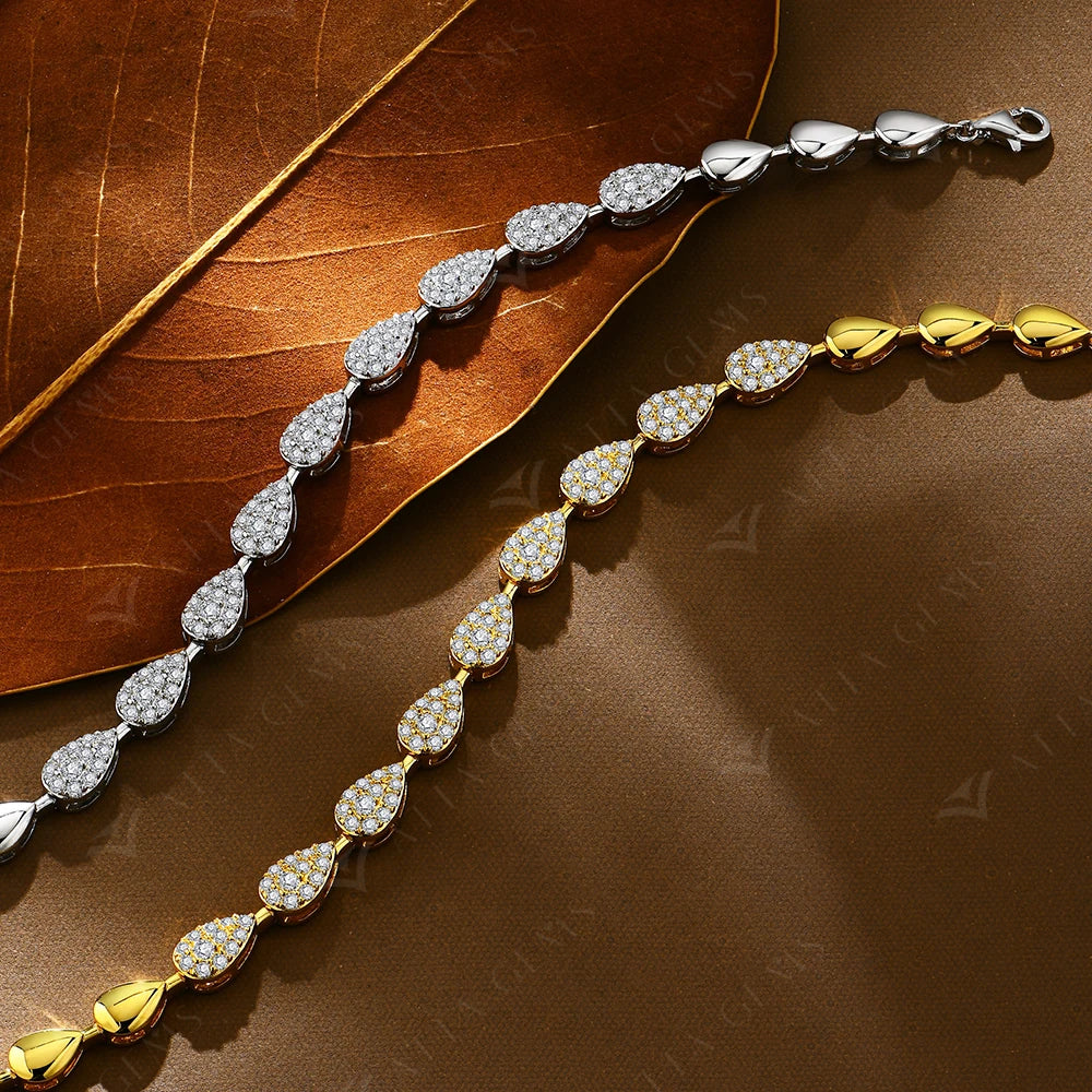Luxury Moissanite Bracelet for Women Pear Shape Full D Color VVS1 Diamond S925 Silver White Gold Plated Wedding Jewelry