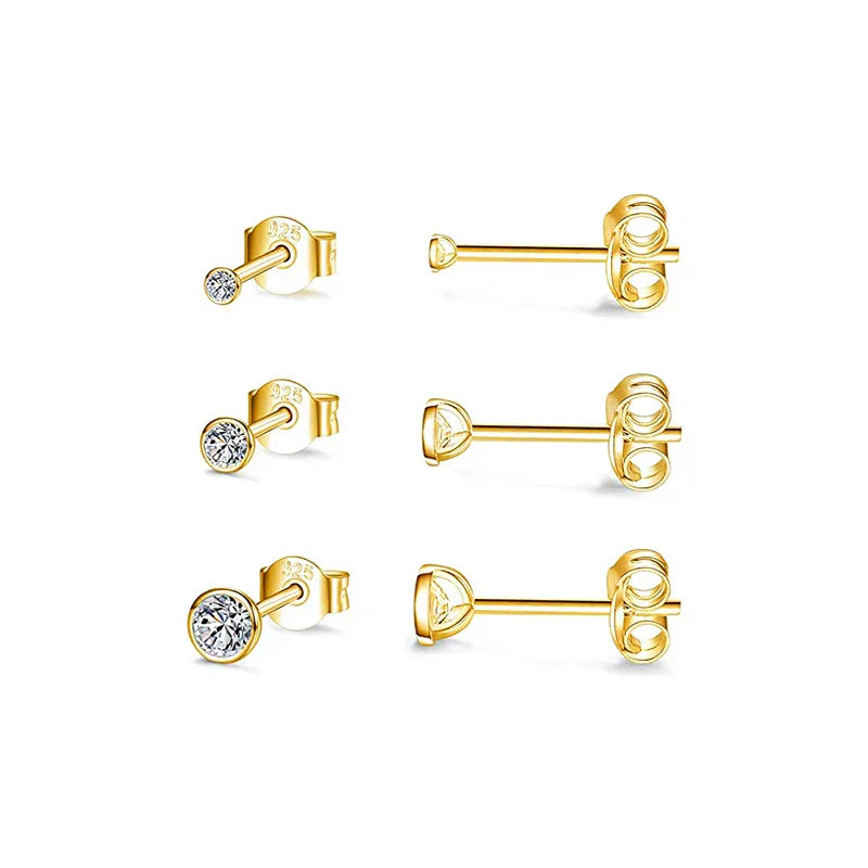 3pcs/set Bling Zircon Earring 925 Sterling Silver Cute Mini Heart Star Stud Earrings Ear Bone Earlobe Piercing Jewerly