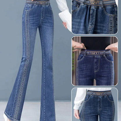 Women's high and thin micro jeans fashion highwaisted flared pants stretch elastic waist jeans