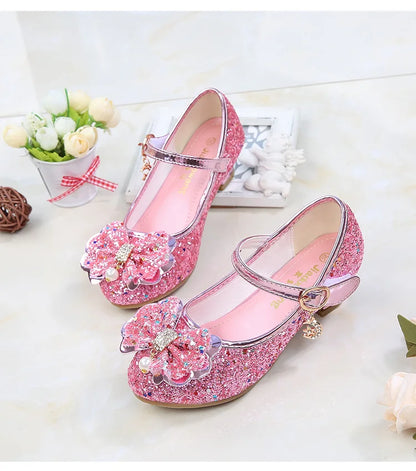 2026 Spring New Children's Shoes  Princess Shoes Girl's Fashion Sandals Crystal Princess Shoes Blue Pink Silver