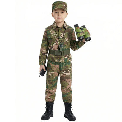 Kids Soldier Costume for Kid Party Army Costume camouflage Costumes for Boys Jungle Field Sniper Set with Pistol Compass Whistle