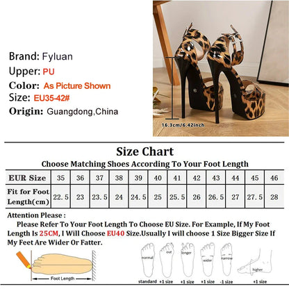 Summer Leopard Print Rivets Women's Sandals Round Toe Thin Heels 16.3cm Platform Ankle Buckle Straight Strap Ladies Pumps Shoes