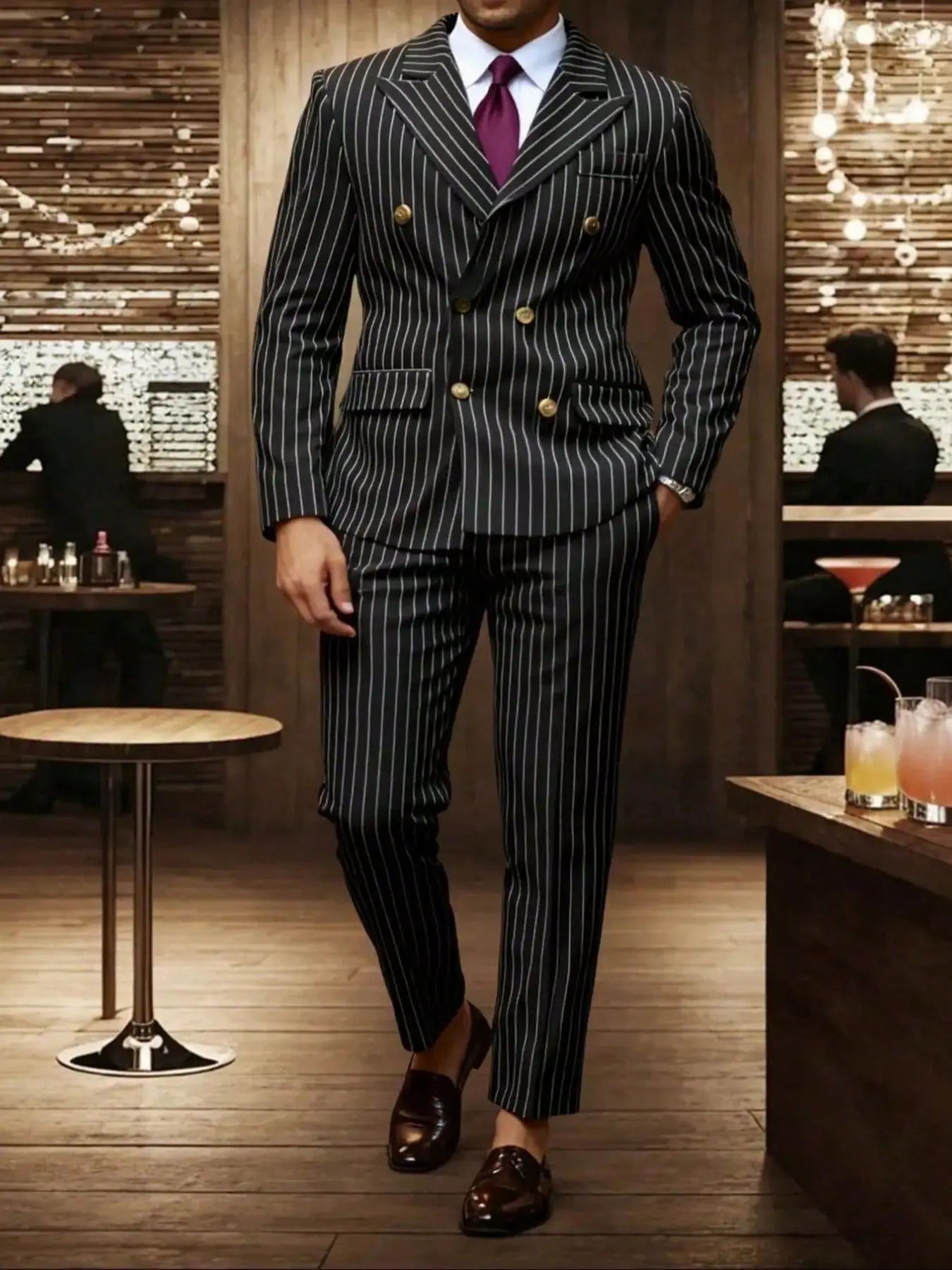 High-quality European and American Men's Clothing, Formal Suits with Stripes, Trousers for Business, Formal Dinners, Weddings