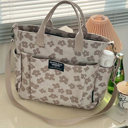 3D Floral Design Tote Bag, Thickened Zipper, Multifunctional Canvas Bag, Student Computer Handbag Shoulder Crossbody School Bag,