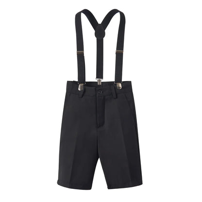 4pcs/set Boys' short Suit Set With short  Shirt , short Pants  Tie And Straps School Uniforms