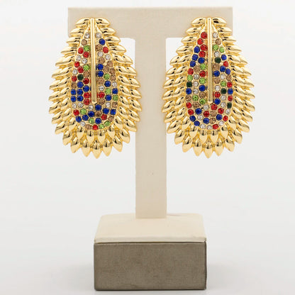 Trendy Colorful Jewelry Set for Women Zircon Collor Earrings and Necklace Large Gold Plated Bracelet Ring New Style Jewelry Gift
