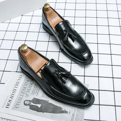 Fashion Men Formal Leather Shoes British Tassels Loafers Pointed Toe Dress Non-Slip Business Casual Red Wedding Office Shoes