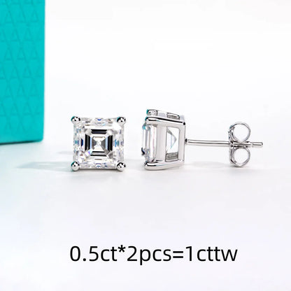 Classic Asscher Moissanite Stud Earrings 1cttw-6cttw D Color VVS1 925 Sterling Silver Women's Jewelry