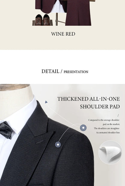 Black Men suit 3 piece set  gray elegant slim fit formal office and leisure banquet groomsman set groom's wedding dress