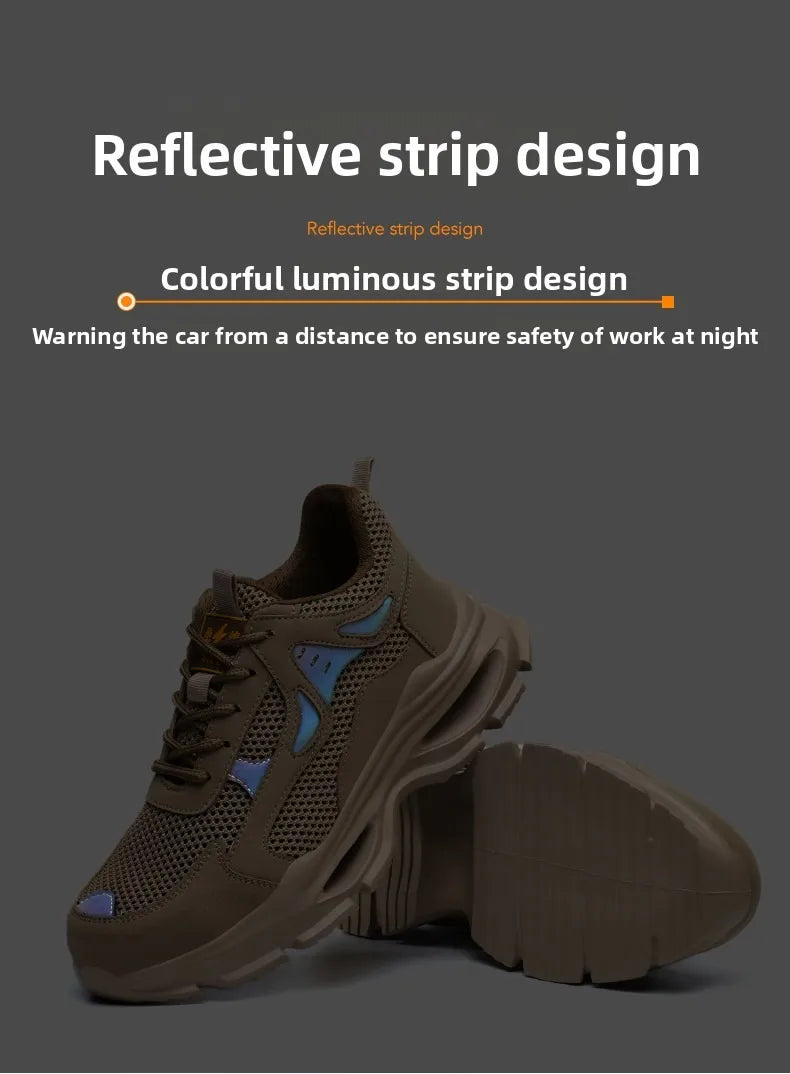 Summer Safety Shoes Anti-puncture Khaki Lightweight Breathable Men's Safety boots Durable Impact Resistant Work Sneaker