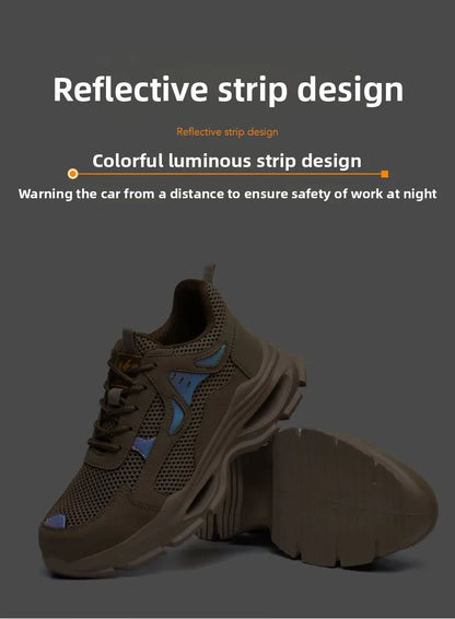 Summer Safety Shoes Anti-puncture Khaki Lightweight Breathable Men's Safety boots Durable Impact Resistant Work Sneaker