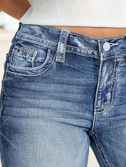 Women's Casual Button Pocket Jeans - High-Quality Straight-Leg Denim Pants