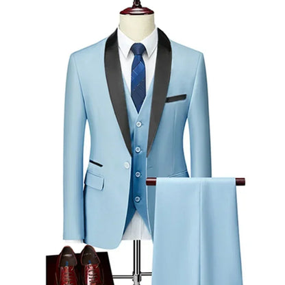 Formal Suit Set Coat Vest Trousers Business Groom Wedding Dress Blazer Pants suit men trajes de boda para hombre completos