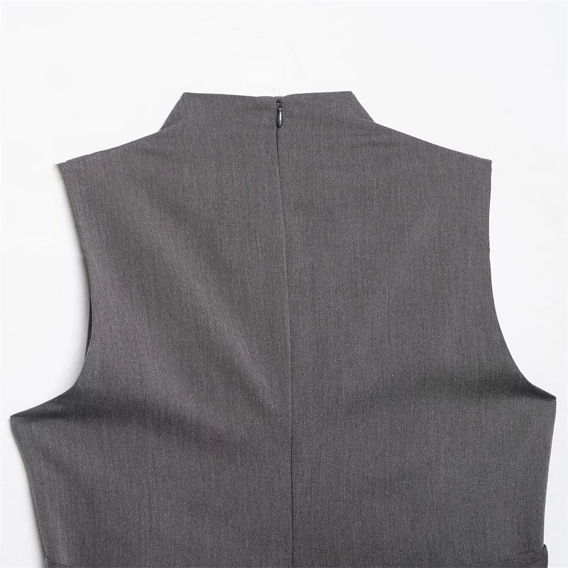 Women's two-tone double-breasted high-neck sleeveless top, waist-cinching slim-fit high-street casual women's vest, 2026 new
