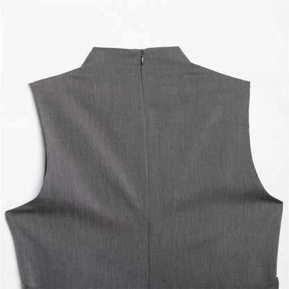Women's two-tone double-breasted high-neck sleeveless top, waist-cinching slim-fit high-street casual women's vest, 2026 new