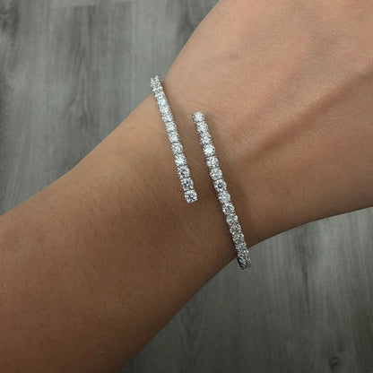 Certified 3mm All Moissanite Open Bangle Tennis Bracelet S925 Silver Sparkling Lab Diamond Cuff Bangles For Women Fine Jewelry