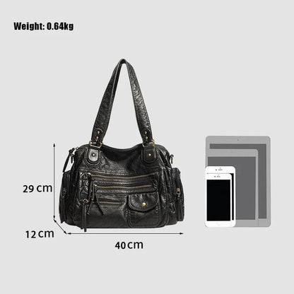 Y2K Hot Women's Punk Biker Tote Bag Large Capacity PU Leather Crossbody Purse with Multi Pockets for Work Commute Moto Style