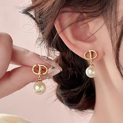 Gold-Tone Double-Loop Pearl Drop Earrings for Women - Elegant Dangle Jewelry for Wedding, Office & Daily Wear | Hypoallerge
