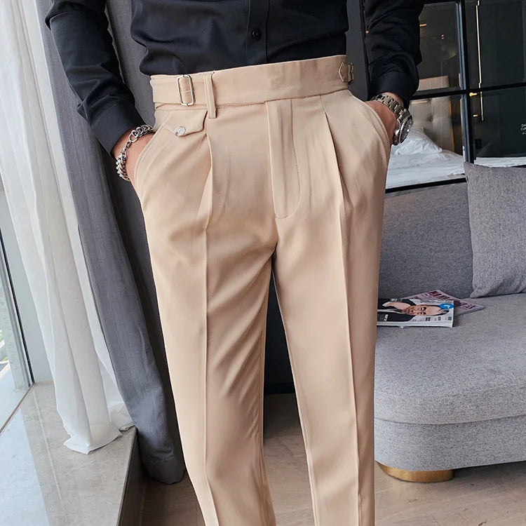 Men British Style Suits Pants New Male Solid High Waist Trousers High Quality Men Formal Slim Fit Business Casual Suit Pants