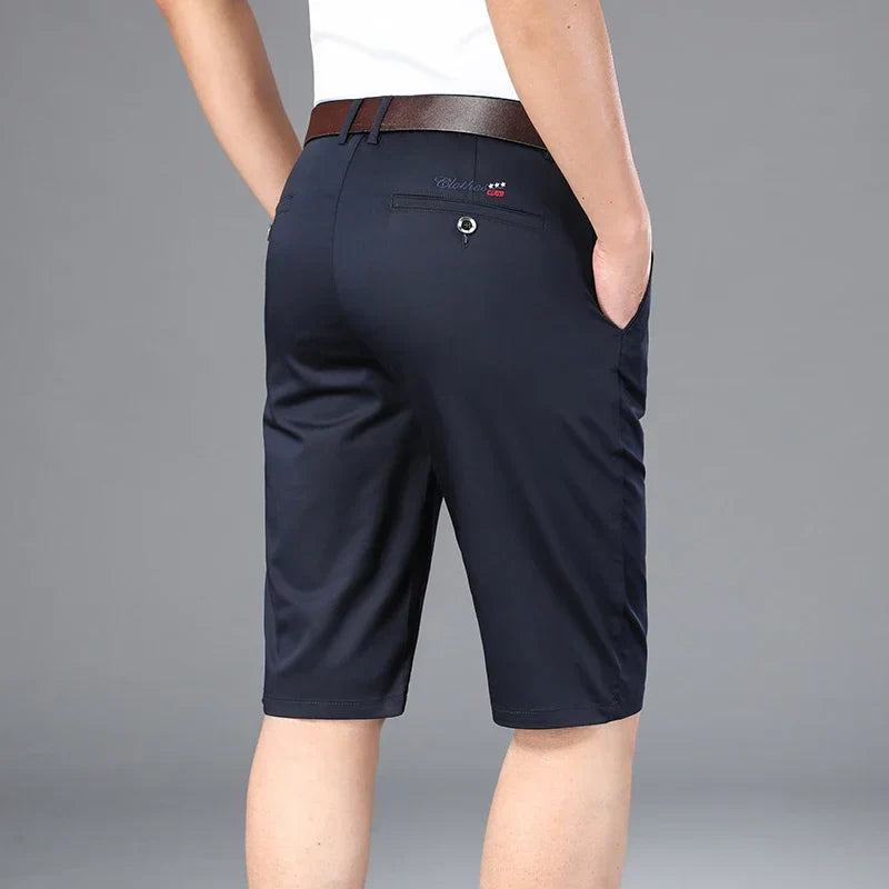 6 Colors Casual Shorts Men Summer New Fashion Business Straight Elastic Thin Short Pants High Quality Male Clothes Khaki Beige