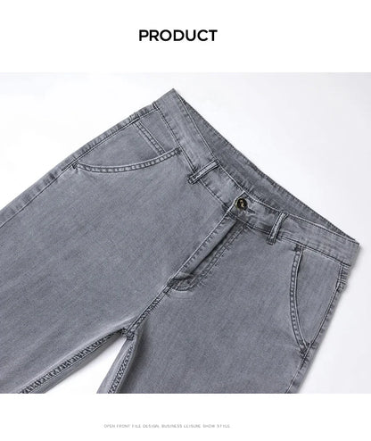 Summer Thin Men's Loose Straight Jeans Lyocell Soft Drape Business Casual Trousers Classic Smoke Gray Brand Ice Silk Pants