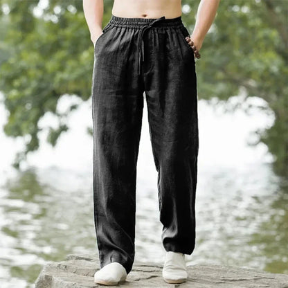 Men's Cotton Linen Pants Loose Cool Casual Long Pants Elastic Waist Long Pant Casual Large Size Streetwear Lightweight Trousers
