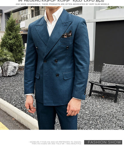 Men Vintage Luxury Double Breasted Slim Fit Lapel Evening Gown ltalian Style Fashion High-end Groom Wedding Party Tuxedo 2 Piece