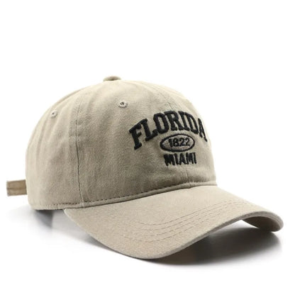 Vintage Washed Cowboy Baseball Cap for Men Women FLORIDA Embroidery Sun Cap Casual Snapback Hip Hop Hat Curved Brim Soft Top Hat