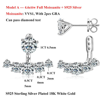 2 in 1 Pear Marquise Cut Moissanite Stud Earrings for Women S925 Silver Full Lab Diamond Dainty Pierced Ear Fine Jewelry