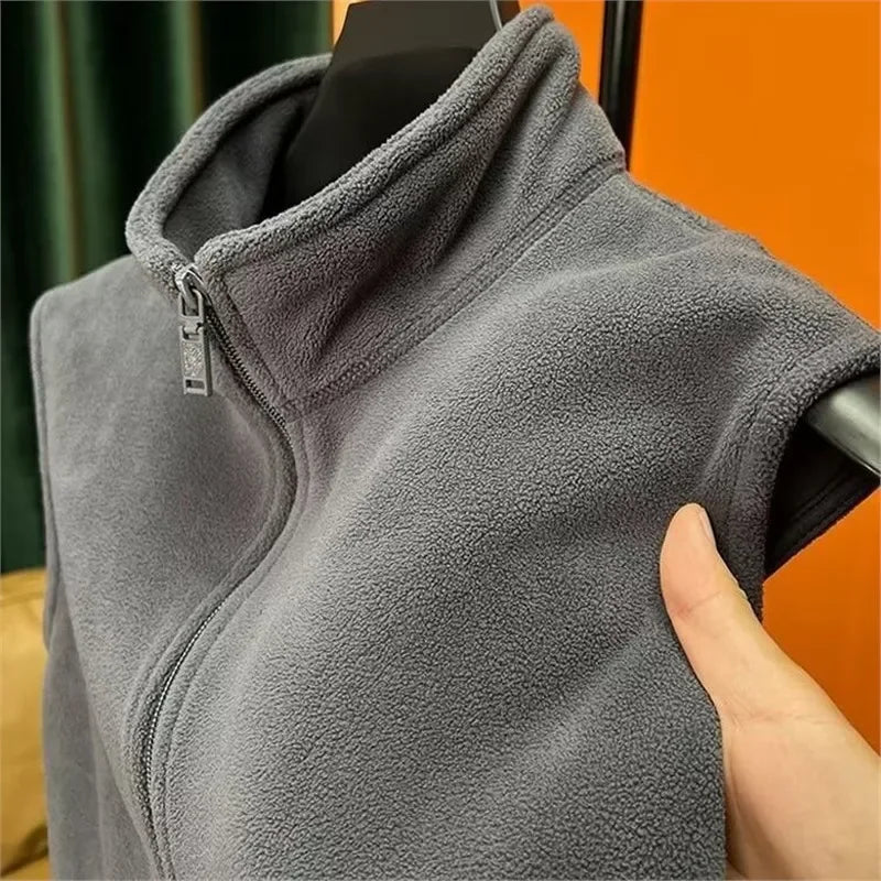 Thickened Fleece Jacket Men's Vest Autumn Winter Warm Loose Sleeveless Coat for Elderly Men Comfortable Inner Wear Vest
