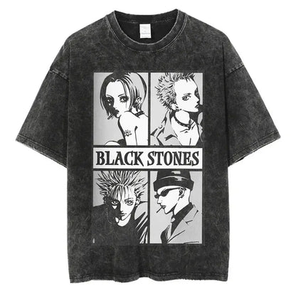 Japanese Anime Nana Osaki Print Vintage Washed Tshirt Harajuku Streetwear Graphic T-Shirt Summer Short Sleeve Cotton Tshirt