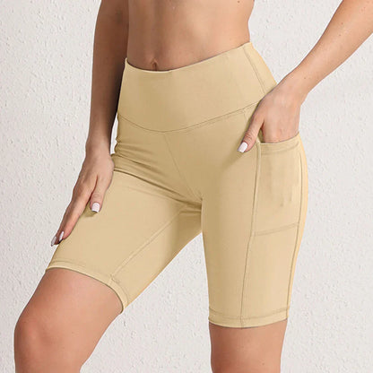 Women Yoga Shorts with 3 Pockets Seamless Gym Fitness Tights Elastic Cycling Shorts Female Solid Color Leggings