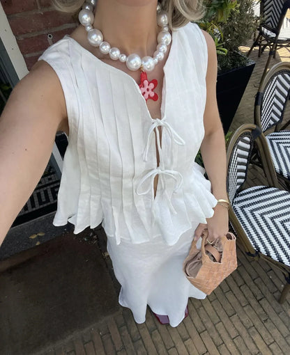White Bandage Ribbed Tank Top Shirts For Women Hollow Out Sleeveless Slim Summer Fashion Vest Women's Lace-Up Vest Y2k Top