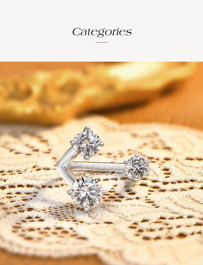 Three Stone Open Bypass Rings 925 Sterling Silver Round Cut Moissanite Women Ring Dainty Personalized Jewelry for Party