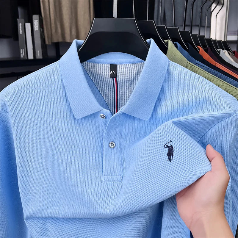 High end brand 100% cotton long sleeve polo shirt fashion luxury pony embroidery business casual comfort new Paul men's T-shirt