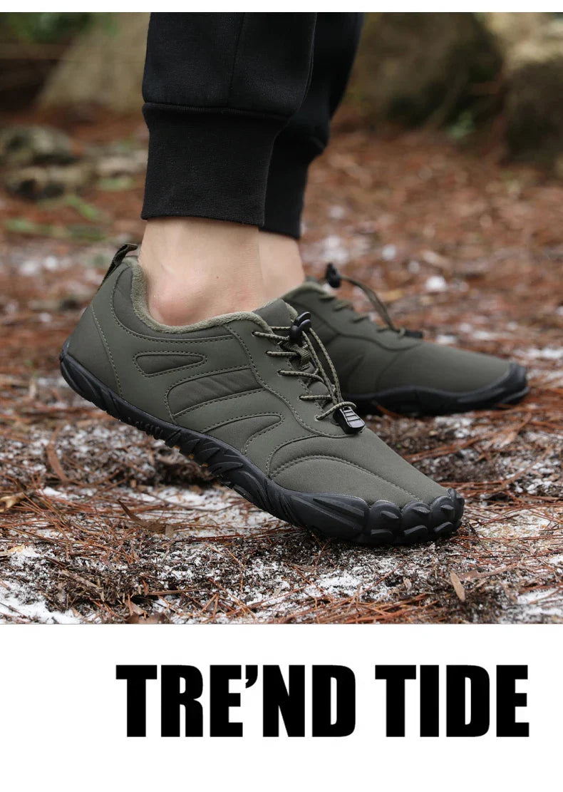 Men's Winter Warm Barefoot Shoes Waterproof Wide Toe Non-Slip Rubber Sole Plush Lined Hiking Shoes Outdoor Sneakers Running Shoe
