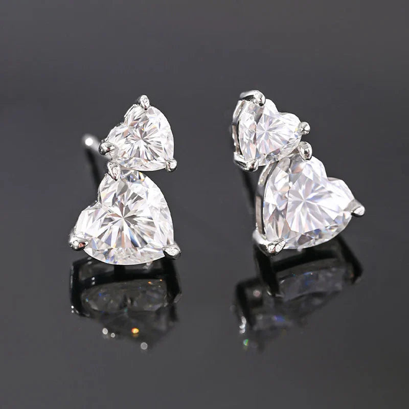 Cute Heart Cut 3CTTW All Moissanite Stud Earrings for Women 925 Sterling Silver Sparkling Diamond Ear Jewelry Plated 18K