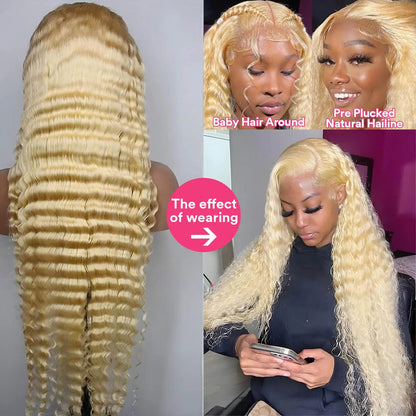 Lace Front Human Hair Wigs30 38 Inches Deep Wave Wigs 613 Honey Blonde Color 13x4 13x6 Lace Frontal Curly Wave Wigs For Woman