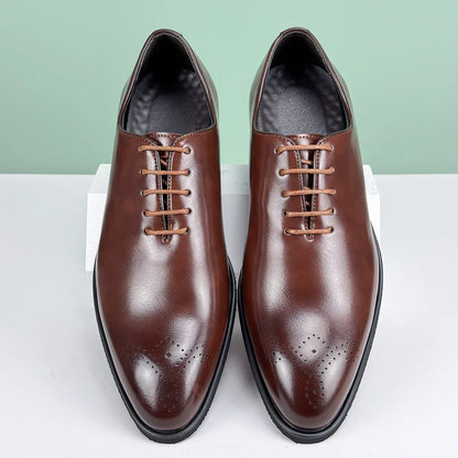 Men's British Style Oxford Loafers Formal Leather Shoes Pointed Toe Breathable Non-Slip Business Dress Wedding Office Red Sole