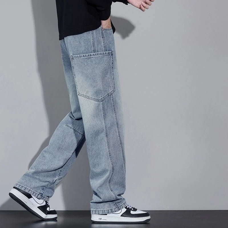 Calça Jeans Masculina de Outono e Inverno, Estilo Americano, com Bolsos Retos e Versátil, em Três Cores para Escolher