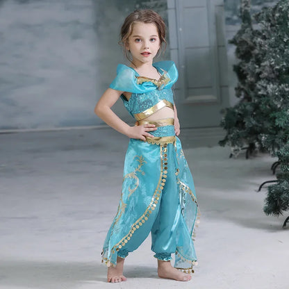 Jasmine Princess Dress for Girls Cosplay Aladdin Magic Lamp Costume Kids Halloween Birthday Carnival Party Vestidos