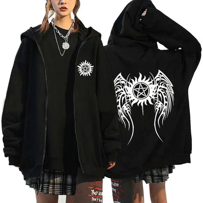 New Supernatural Printed Zipper Hooded Fashion Women Men Sweatshirt Casual Sport Hoodie Personality Zipper Long Sleeve Coat